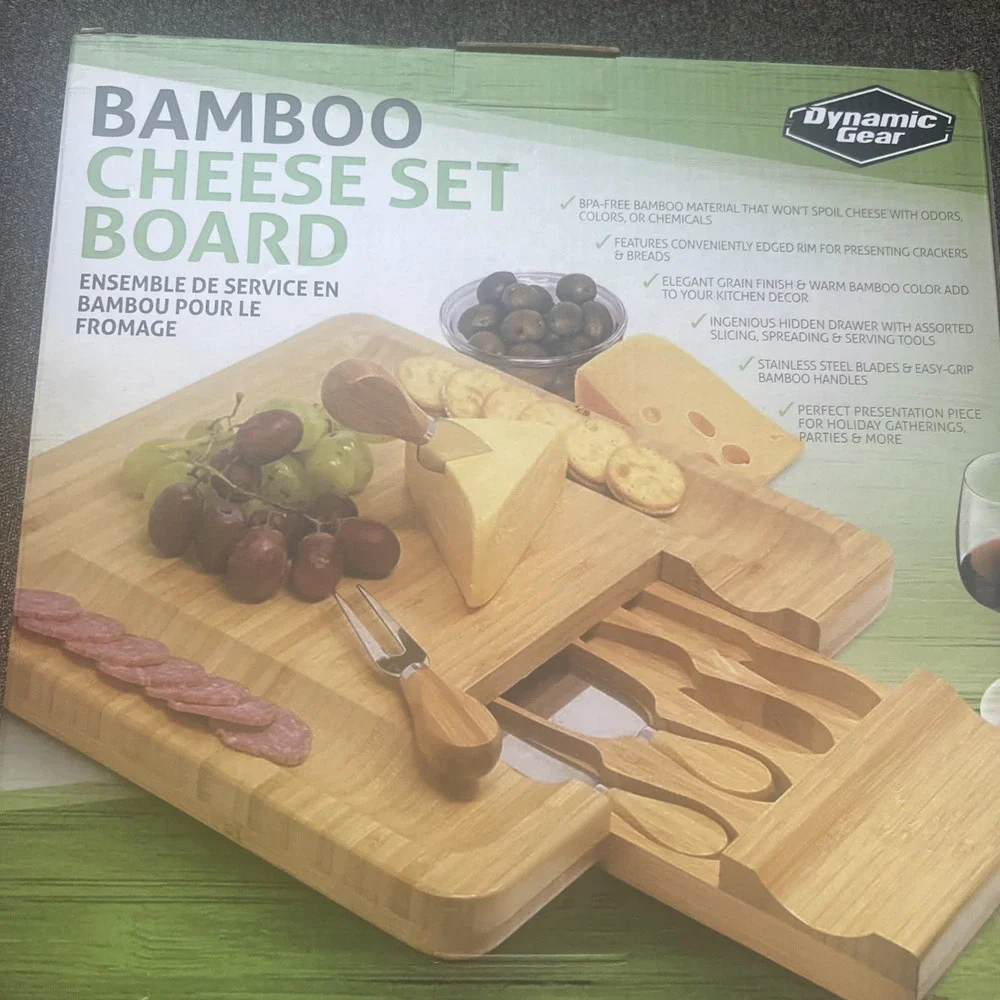 Dynamic Gear Bamboo Charcuterie Cheese Set Board 13x13